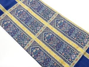 縞に花葉・花瓶模様織出し名古屋帯